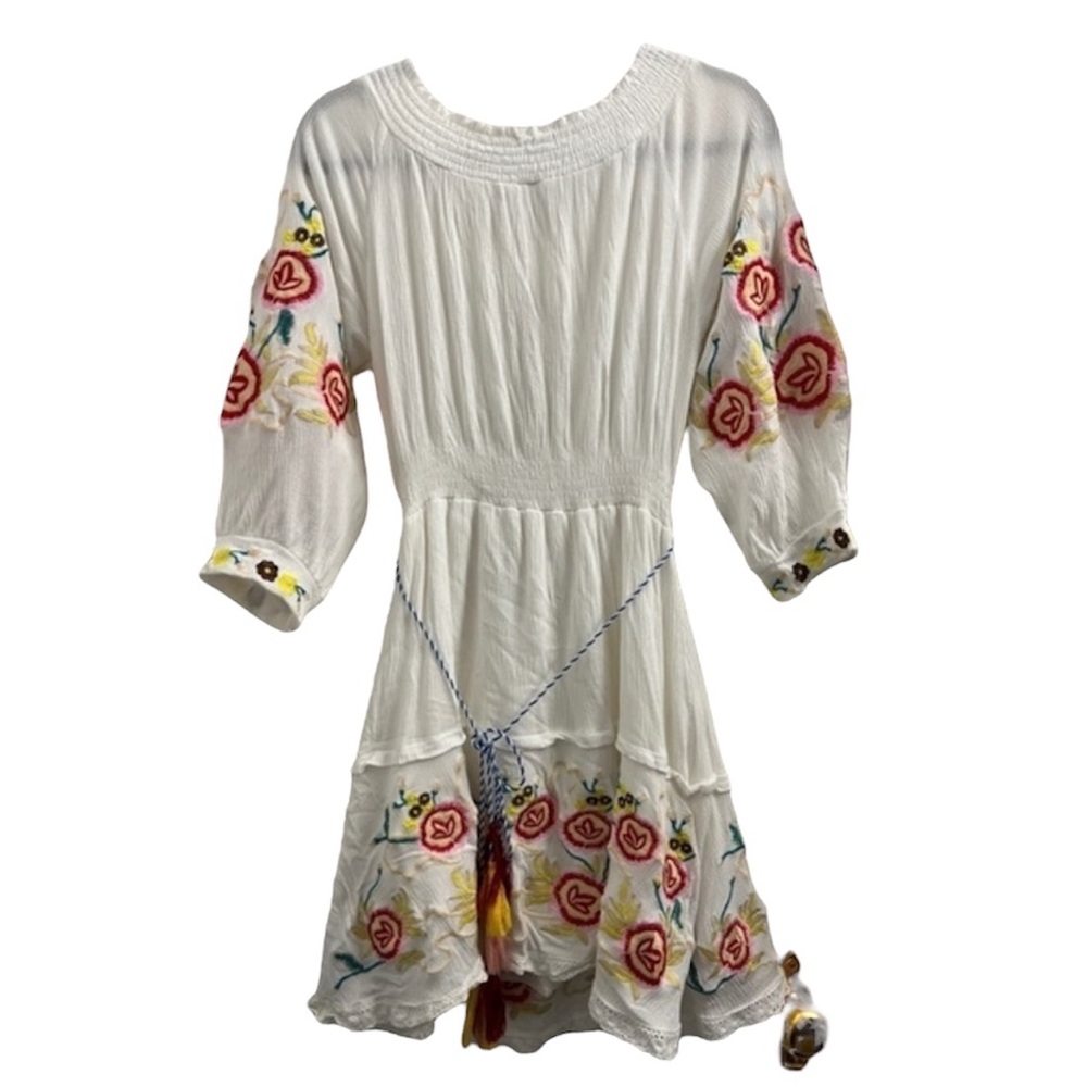 Anthropology Allison New York Embroidered White Dress with Floral Accents Small - Picture 2 of 5